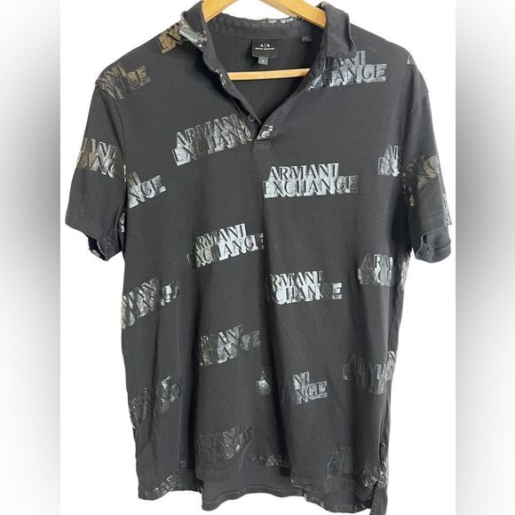 Armani Exchange Black All-Over Logo Print Shirt Men Size M - Picture 1 of 5
